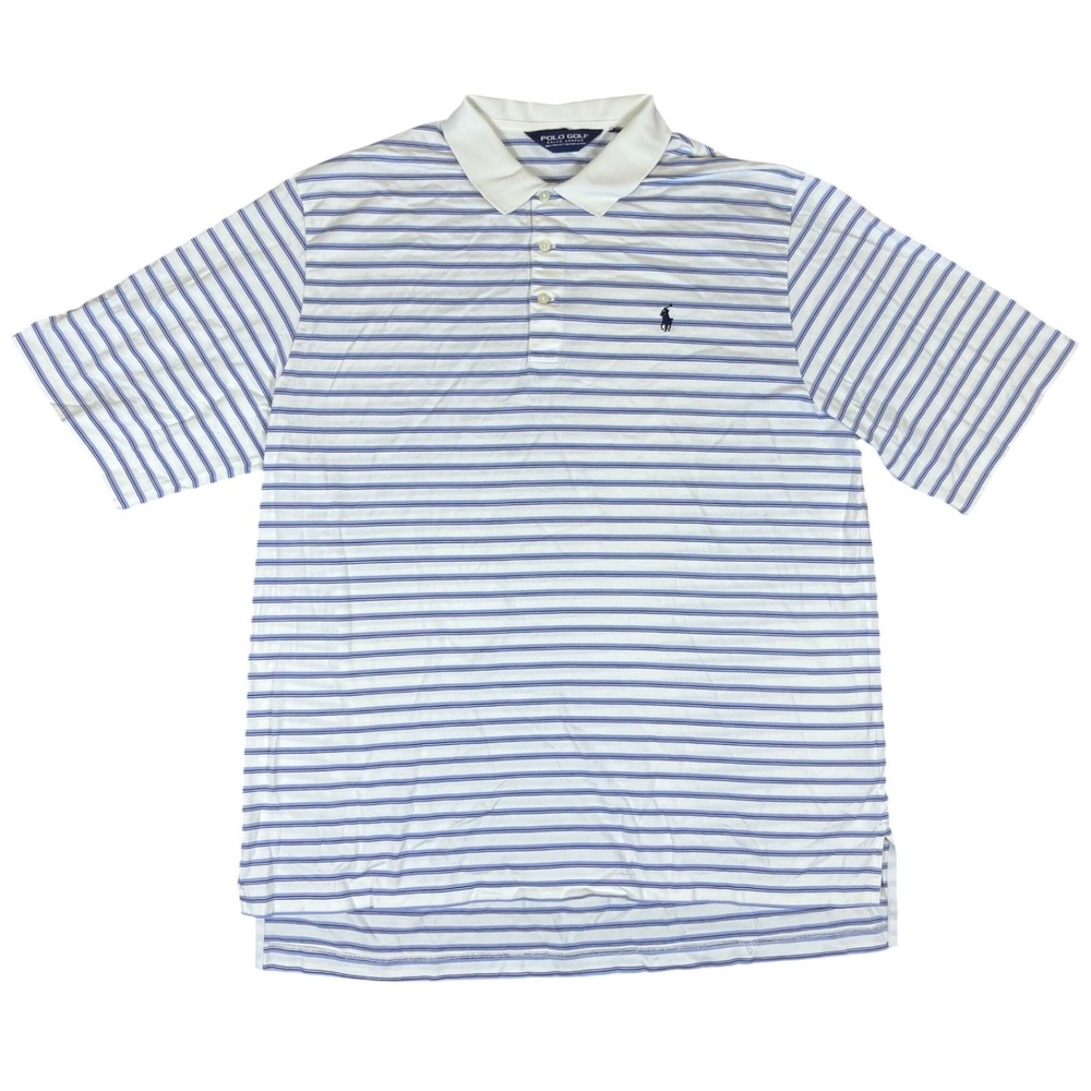 Polo Golf Ralph Lauren Mens XL Pima Cotton Striped Polo Shirt White Blue